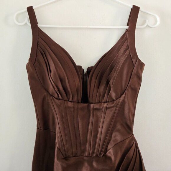 House of CB Faye Chocolate Satin Corset Dress XS Altered b62E - Picture 6 of 15